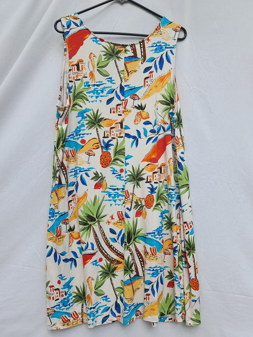 Sleeveless Tropical Print A-Line Dress - White/Multi - Picture 2 of 4